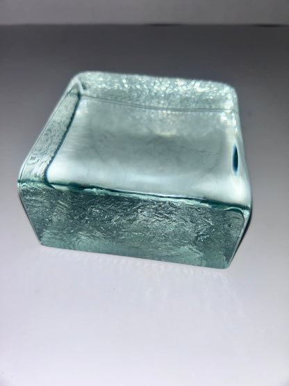 Vintage (1960's) Scandinavian Aqua Textured Large (5") block Art Glass Paperweight