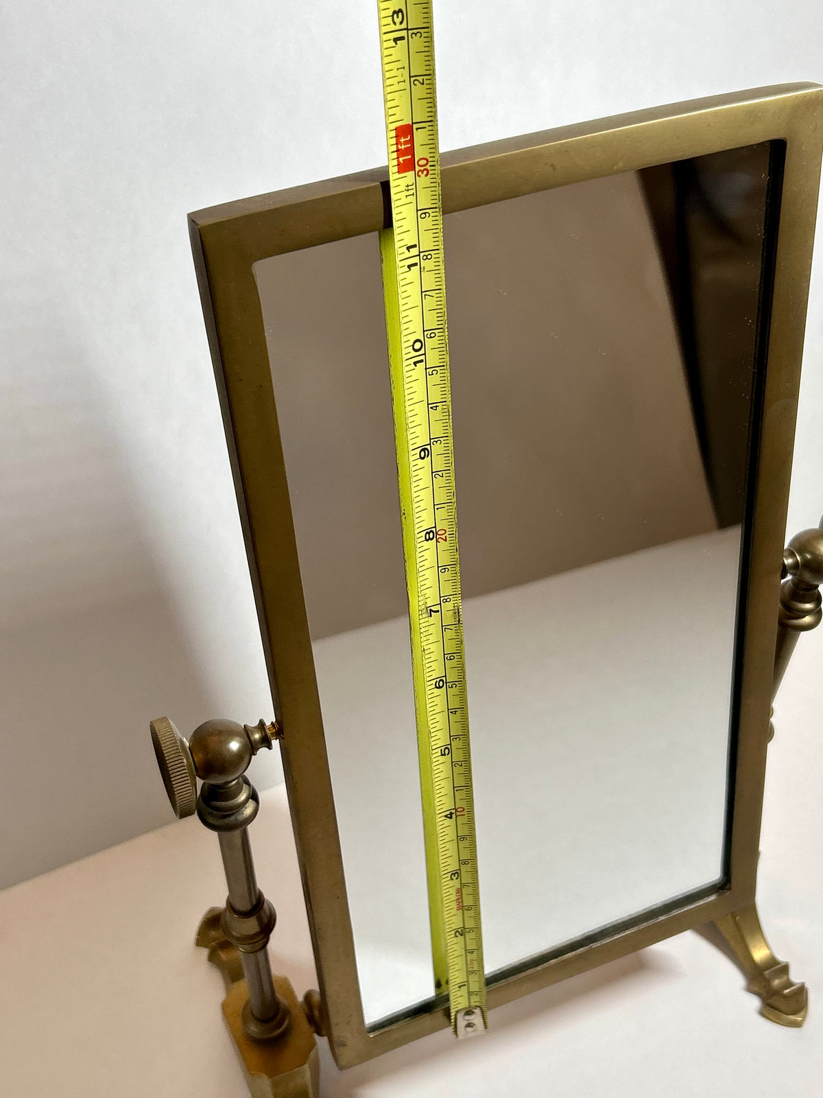 Vintage / Antique Solid Brass Tabletop Vanity Mirror - Swivel / Tilting Dresser Mirror