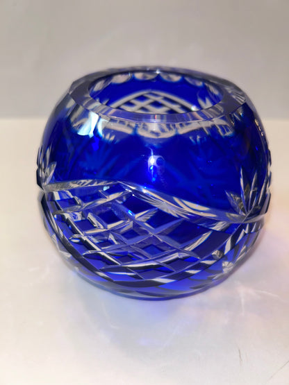 Trio of Bohemian Cobalt Blue Art Glass Vases - Hand-Painted Floral & Cut Crystal Designs