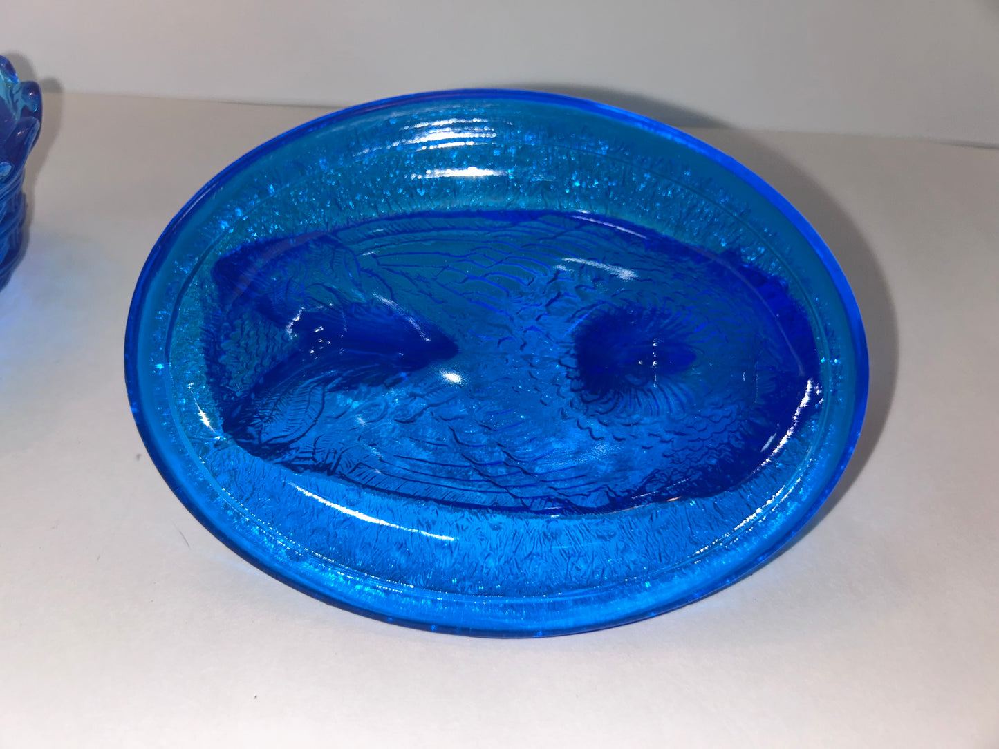 Vintage Hand Blown Glass Art Rooster on Nest Dish and Figurine Set