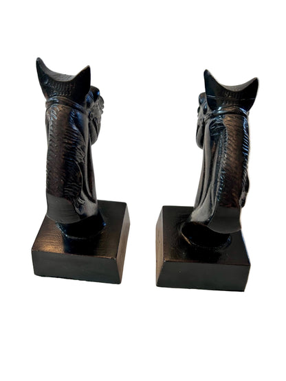 Vintage Mid-Century Cast Iron Horse Head Bookends- Heavy Equestrian Decor- Pair