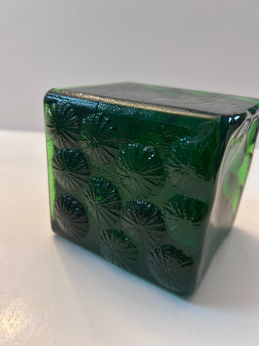 Rare Vintage Blenko Emerald Green Starburst Cube | Joel Myers Mid-Century Modern Glass (5.5lbs)