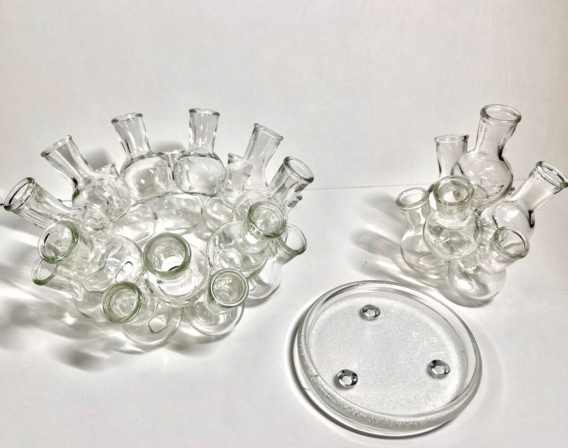 Vintage 2-Piece Tiered Clustered Glass Flower Frog & Propagation Station (25 Bud Vases / Vessels)