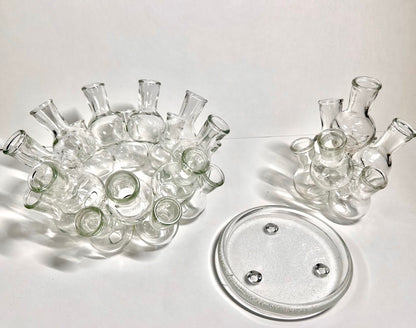 Vintage 2-Piece Tiered Clustered Glass Flower Frog & Propagation Station (25 Bud Vases / Vessels)