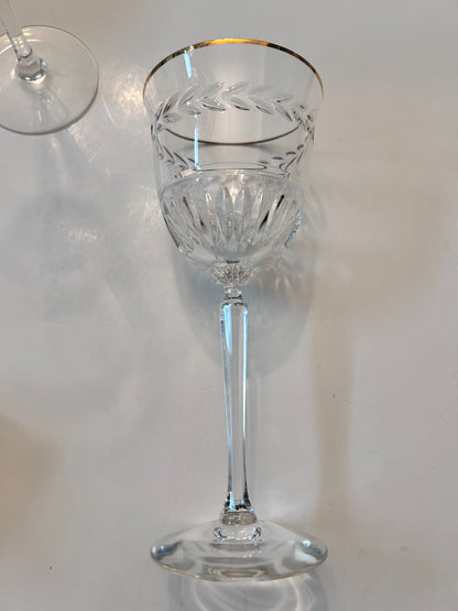 Set of 2 Vintage Lenox Monroe Gold Crystal Wine Glasses - Wheat Etch & Gold Rim - 7-1/4"
H - Made in USA