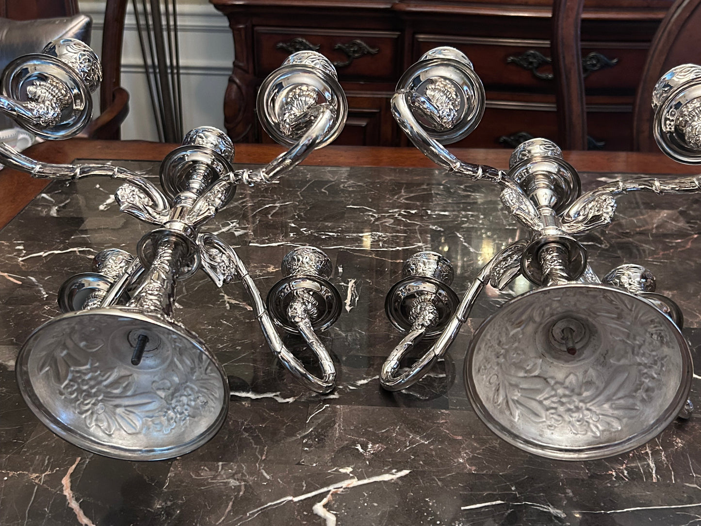 Vintage Silver Plated Victorian Style Floral Candelabra - Set of Two