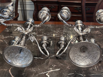 Vintage Silver Plated Victorian Style Floral Candelabra - Set of Two