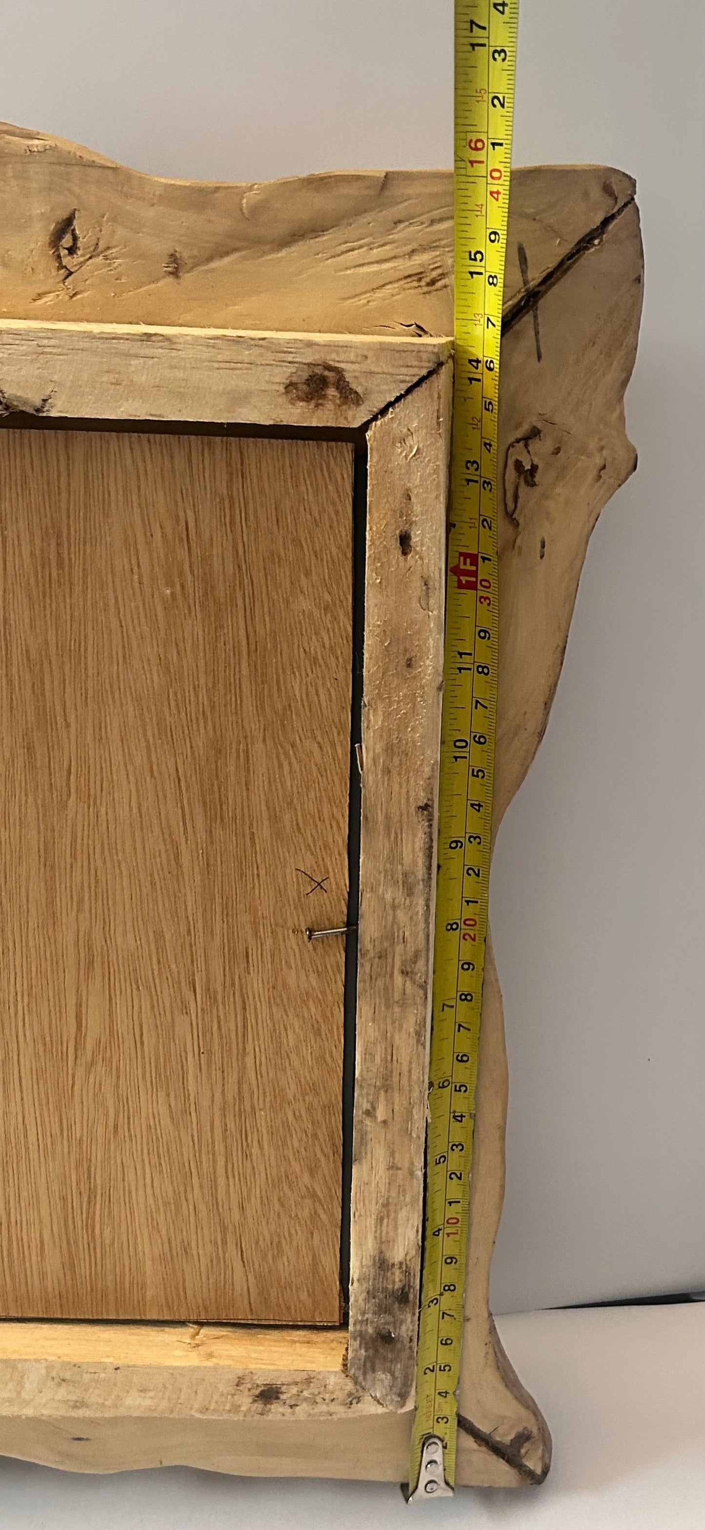 Vintage Artisan Hand-Carved Solid Wood Mirror - 19x16 Signed "Chen" - Rustic Live Edge Studio Craft