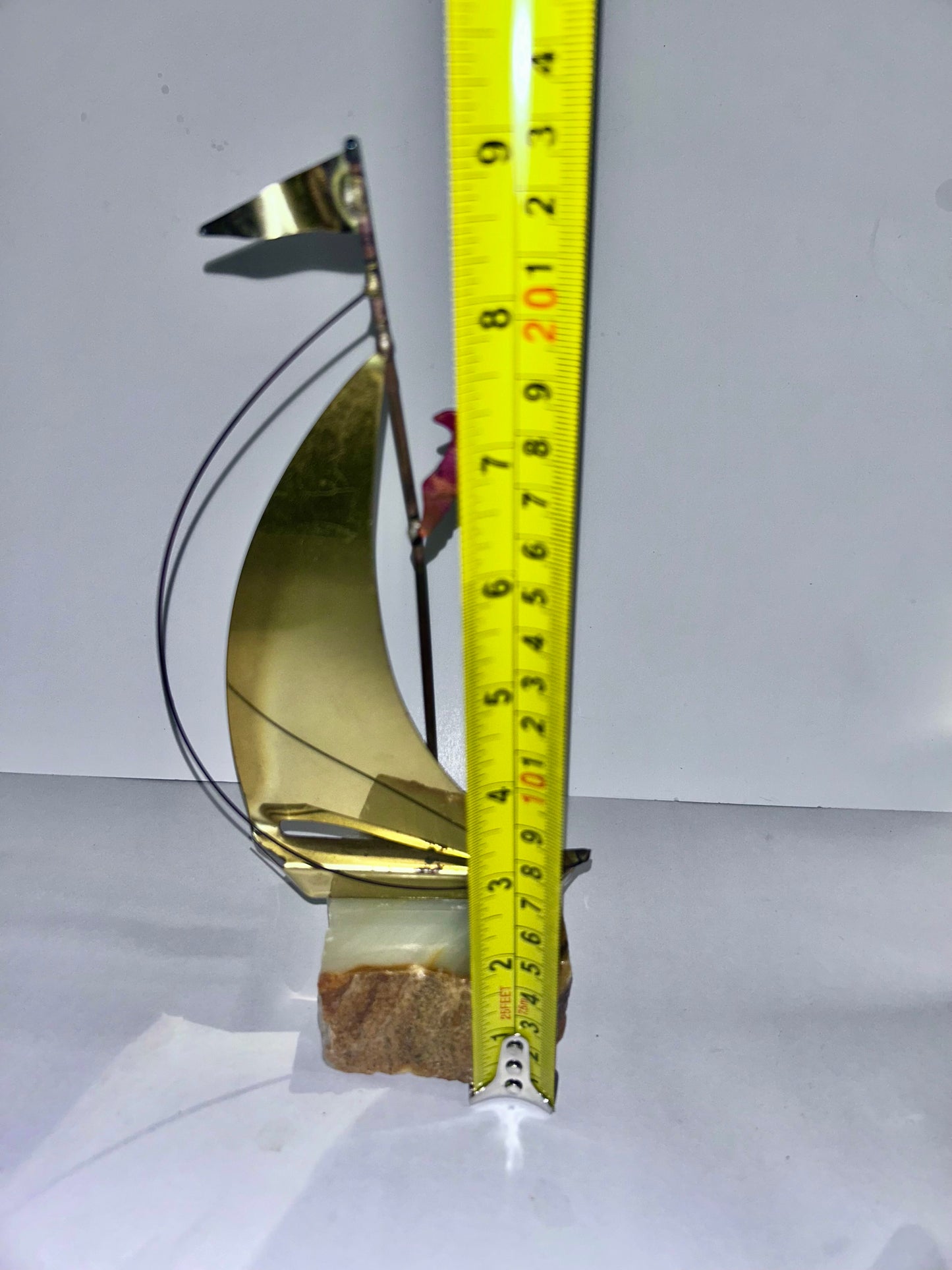 Vintage Mid-Century Modern Brass & Onyx Nautical Sculpture Set of 3