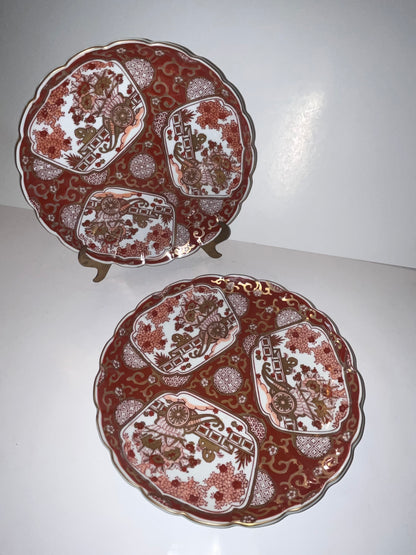 Norleans Golden Scalloped Imari Japanese Hand Painted Plates