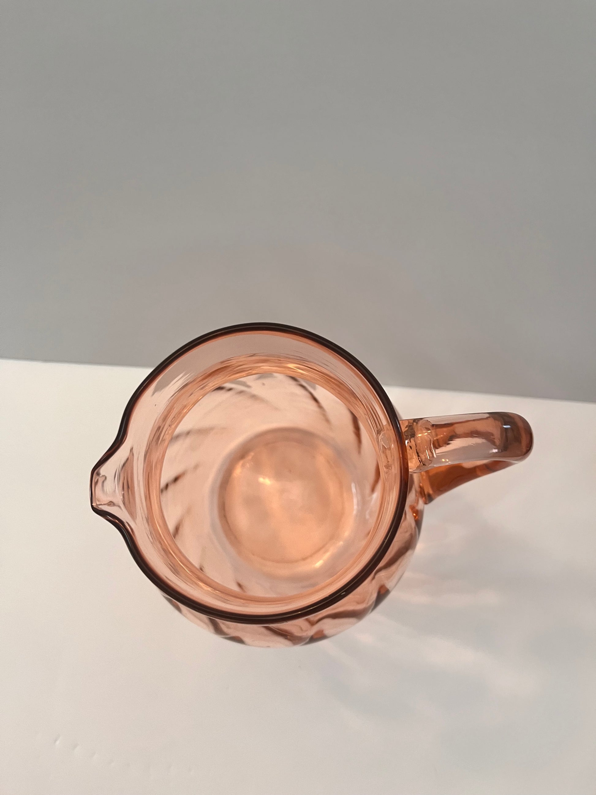 Vintage Pink Depression Glass Hand-Blown Swirl & Optic Pitcher