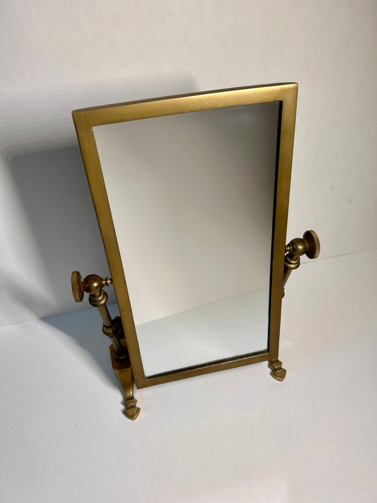 Vintage / Antique Solid Brass Tabletop Vanity Mirror - Swivel / Tilting Dresser Mirror