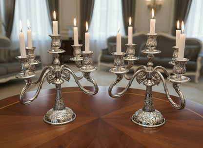 Vintage Silver Plated Victorian Style Floral Candelabra - Set of Two