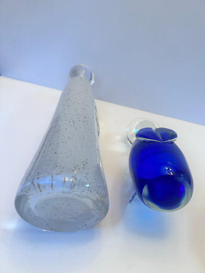 Hand-Blown Art Glass Angel
Figurines - Clear Speckled & Cobalt Blue Set