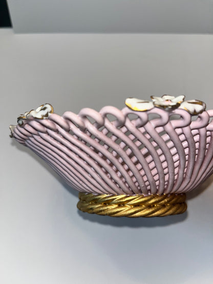 Antique Victorian Brass Stand with Capodimonte Style Bowls & Seashell Collection