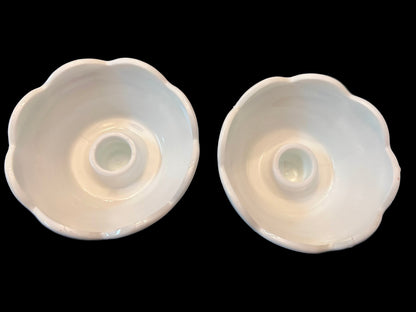 Vintage Milk Glass 3-Piece Set: Grape & Leaf Pedestal ( 8”)Vase with Matching Taper Candle
Holders