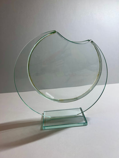 Unique Vintage Sculptural Green-Tint Art Glass "Floating Orbit" Vase (8.25”)Modernist Art Piece