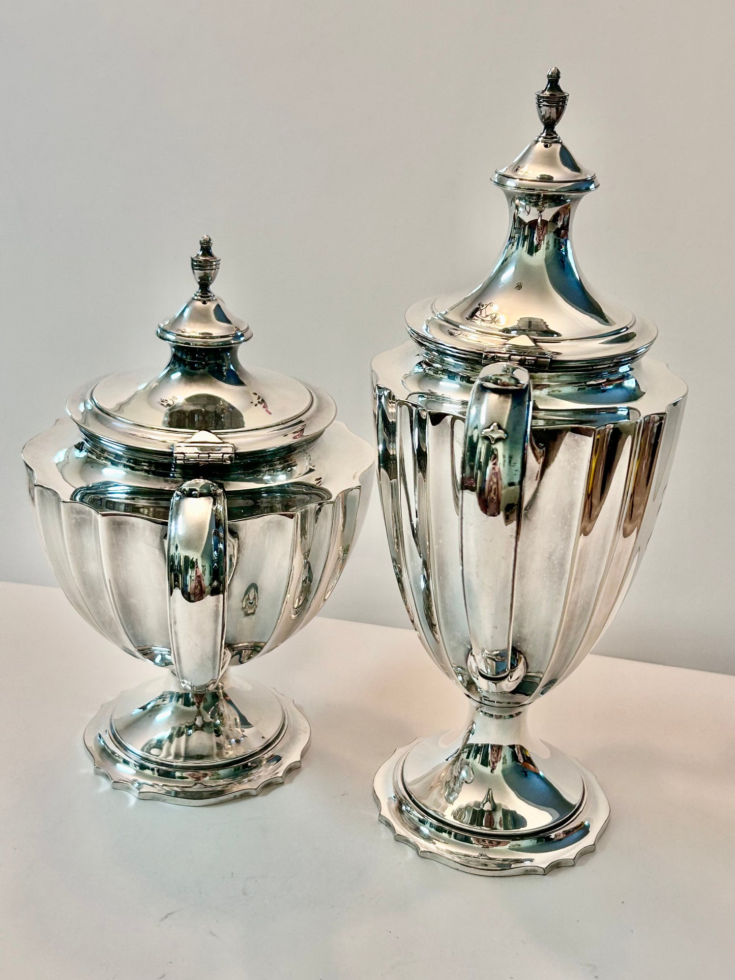 Vintage Chippendale International Silver Co. Pair of Silver-Plated Tea/Coffee Pots Engraved Monogram “M”