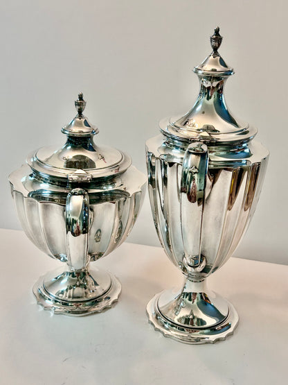 Vintage Chippendale International Silver Co. Pair of Silver-Plated Tea/Coffee Pots Engraved Monogram “M”