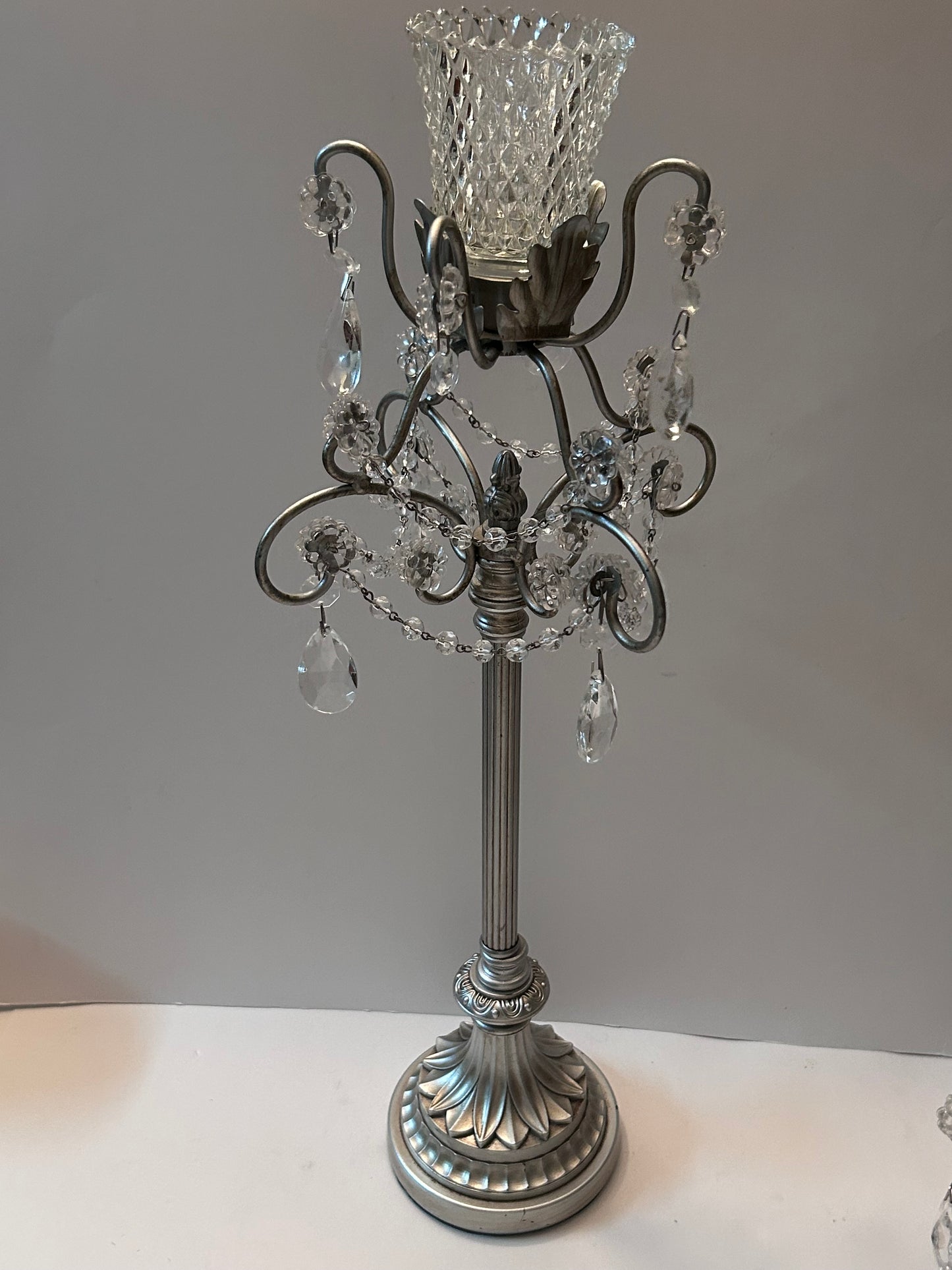 3-Piece Silver Chandelier Candelabra Set with Hurricane Cups | Elegant Wedding Centerpieces