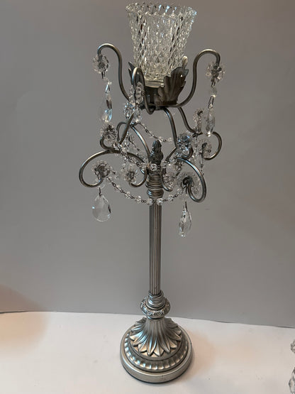 3-Piece Silver Chandelier Candelabra Set with Hurricane Cups | Elegant Wedding Centerpieces