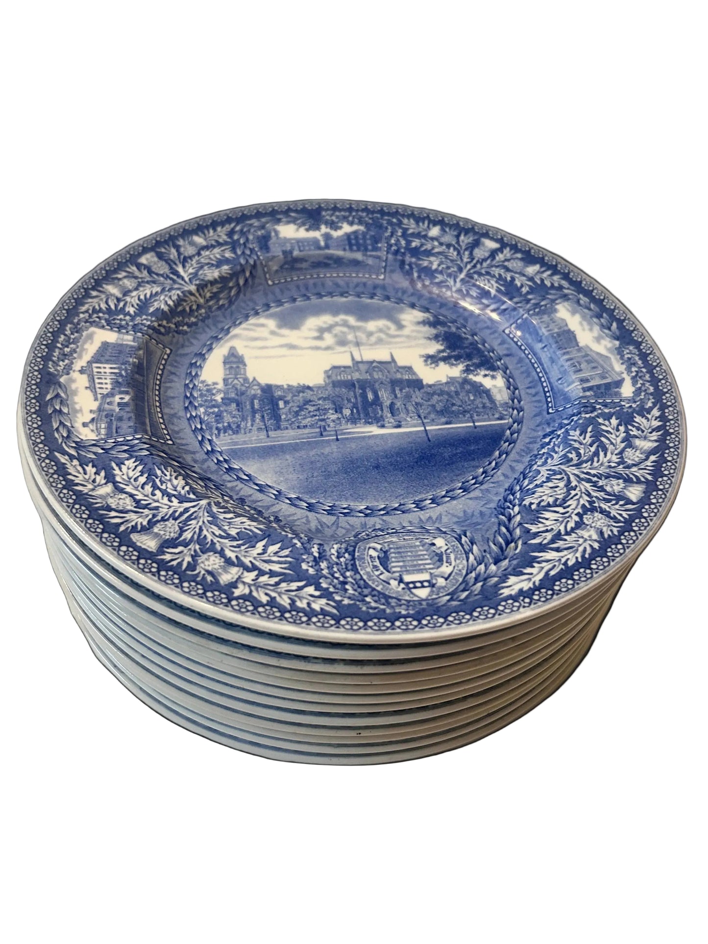 12pc Set Vintage 1929 Wedgwood England University of Pennsylvania Transferware Blue Plates