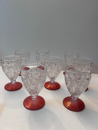 9-Pc Hollywood Regency Ruby Cut-to-Clear Decanter & Ormolu Mirrored Tray Set
