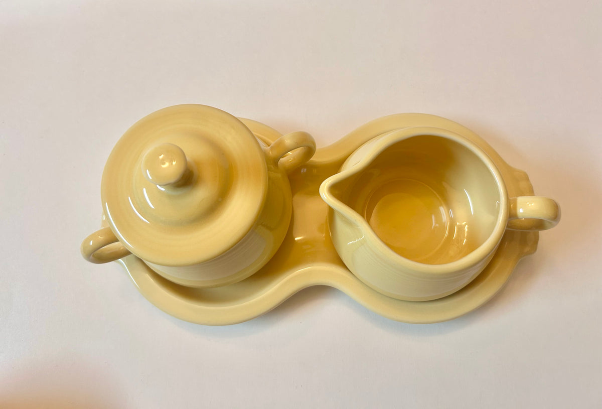 Fiesta Yellow Sugar and Creamer Set with Figure 8 Tray - Post-1986 Lead-Free HLC
