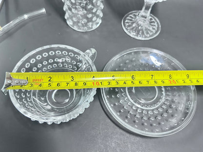 Clear Hobnail Glassware 4-Piece Set - Goblet, Tumbler with Glass Straw, Teacup & Saucer - Made in Portugal