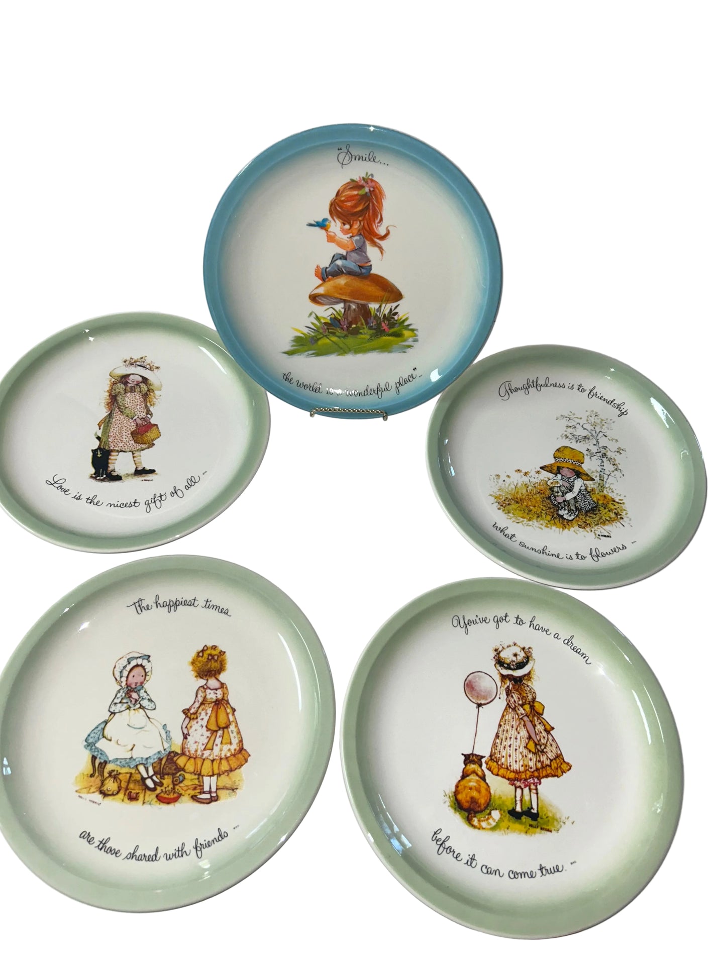 Vintage 70s Children's Plate Set (5)- Holly Hobbie & Gigi -Excellent Condition