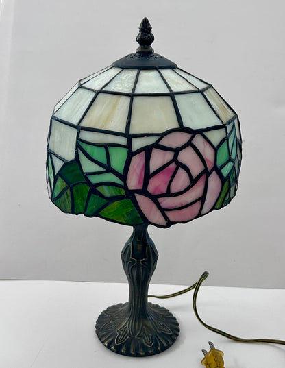 Tiffany-Style Stained Glass Rose Table Lamp (15")
