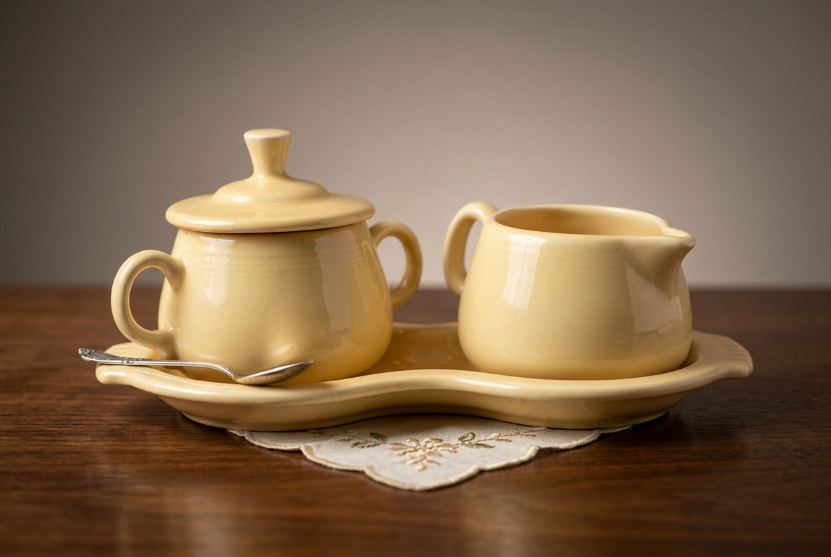 Fiesta Yellow Sugar and Creamer Set with Figure 8 Tray - Post-1986 Lead-Free HLC