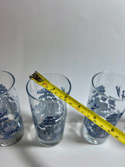Vintage Johnson Brothers Willow Ware Blue Highball Glasses, Set of 4 (Made in England)