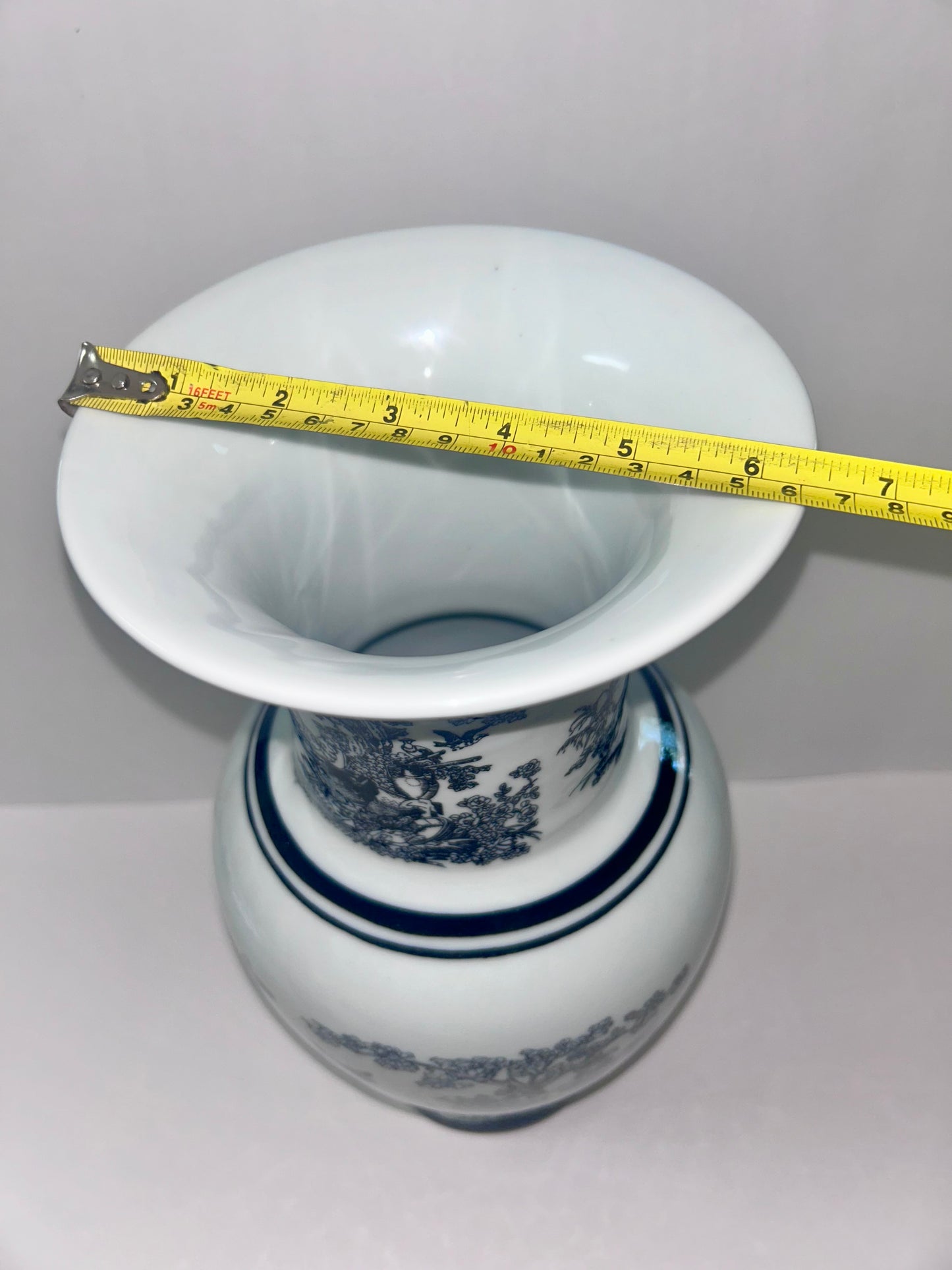 Vintage Black and White Porcelain Chinoiserie Vase - Rooster, Hen, & Rabbit Motif (14”)