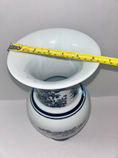 Vintage Black and White Porcelain Chinoiserie Vase - Rooster, Hen, & Rabbit Motif (14”)