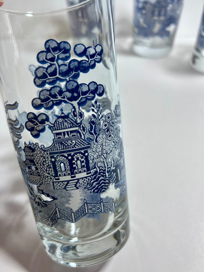 Vintage Johnson Brothers Willow Ware Blue Highball Glasses, Set of 4 (Made in England)