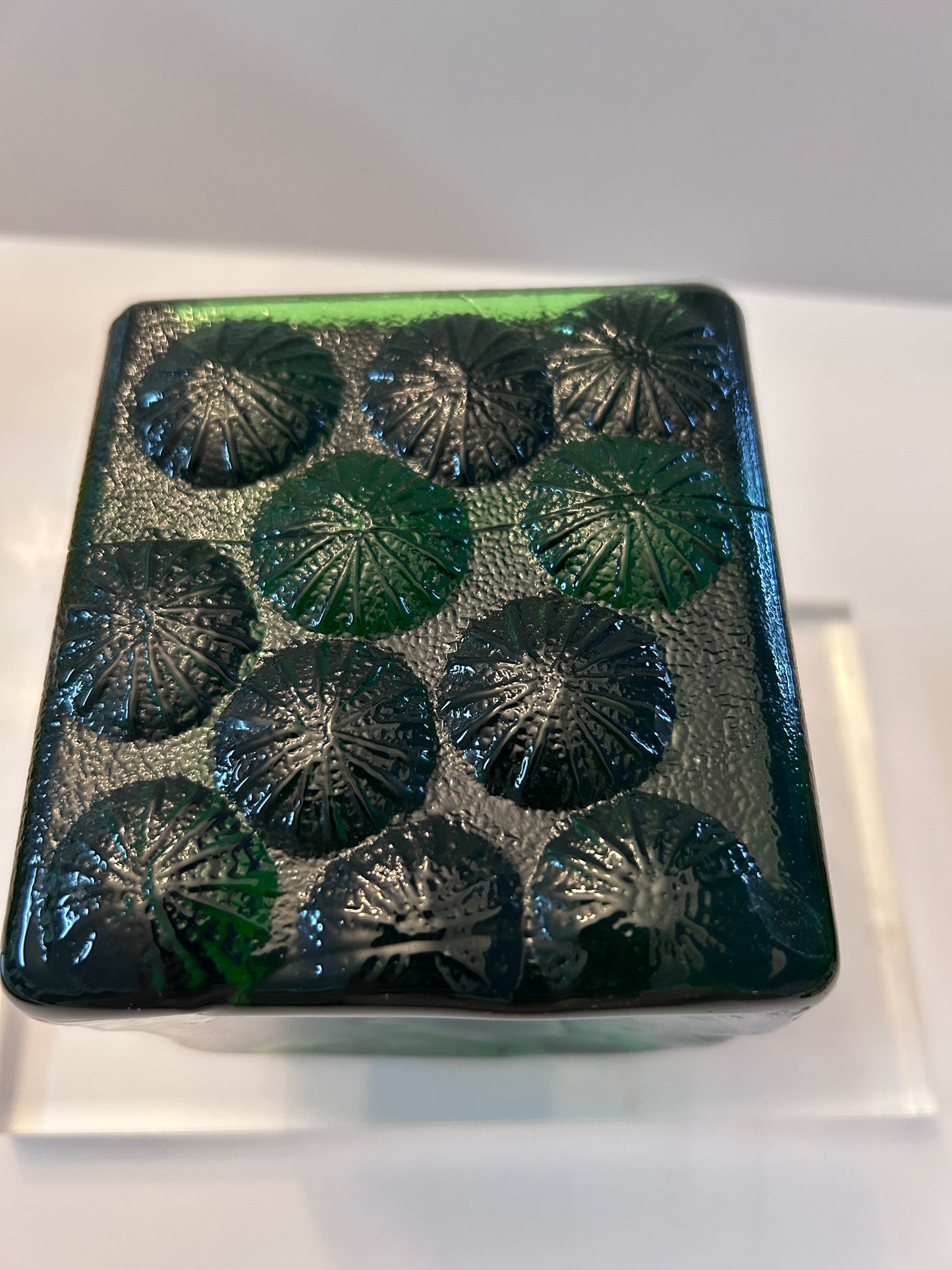 Rare Vintage Blenko Emerald Green Starburst Cube | Joel Myers Mid-Century Modern Glass (5.5lbs)