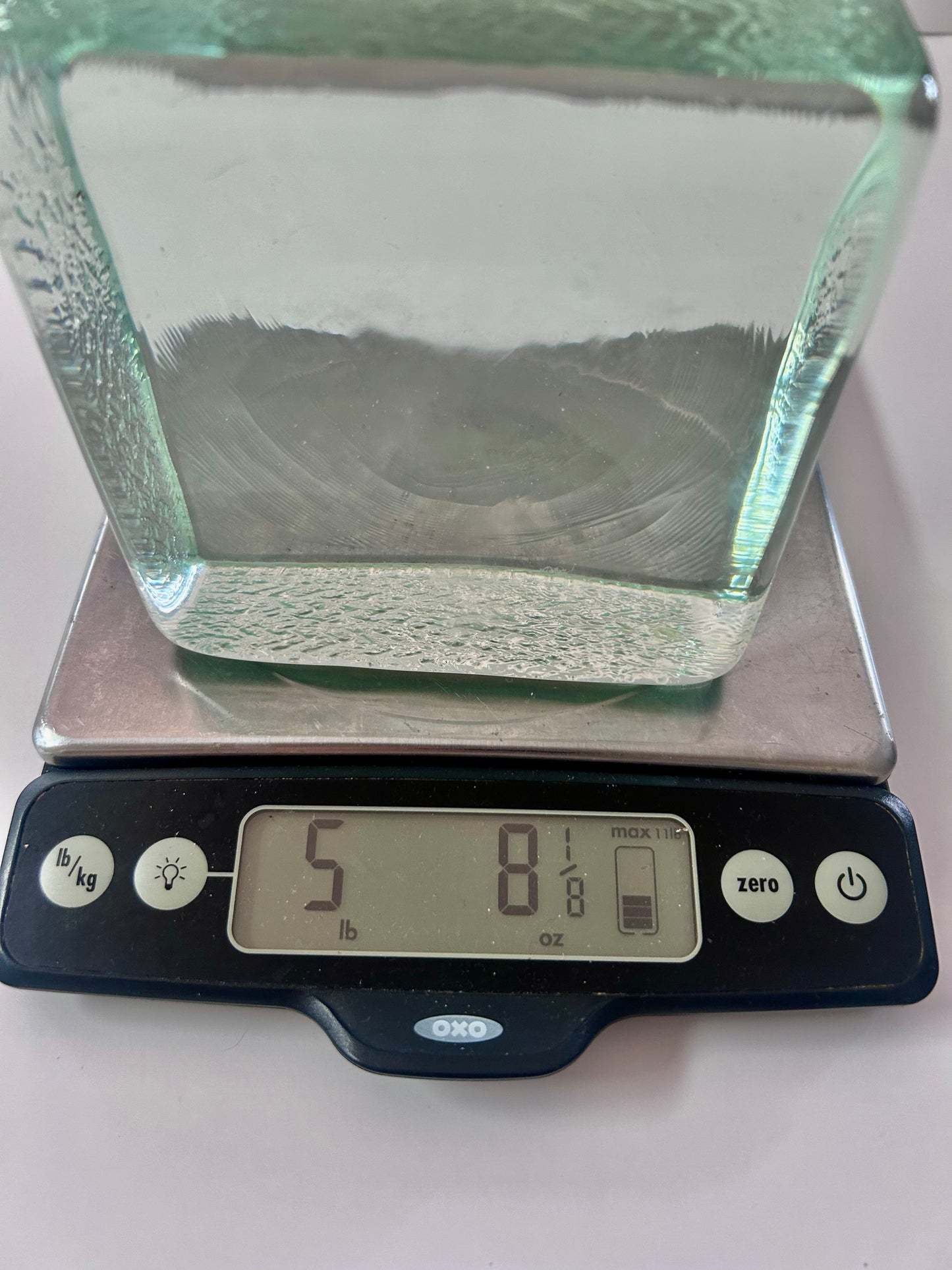 Vintage (1960's) Scandinavian Aqua Textured Large (5") block Art Glass Paperweight