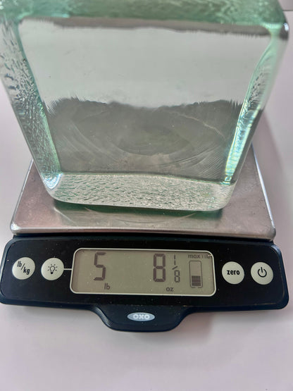 Vintage (1960's) Scandinavian Aqua Textured Large (5") block Art Glass Paperweight