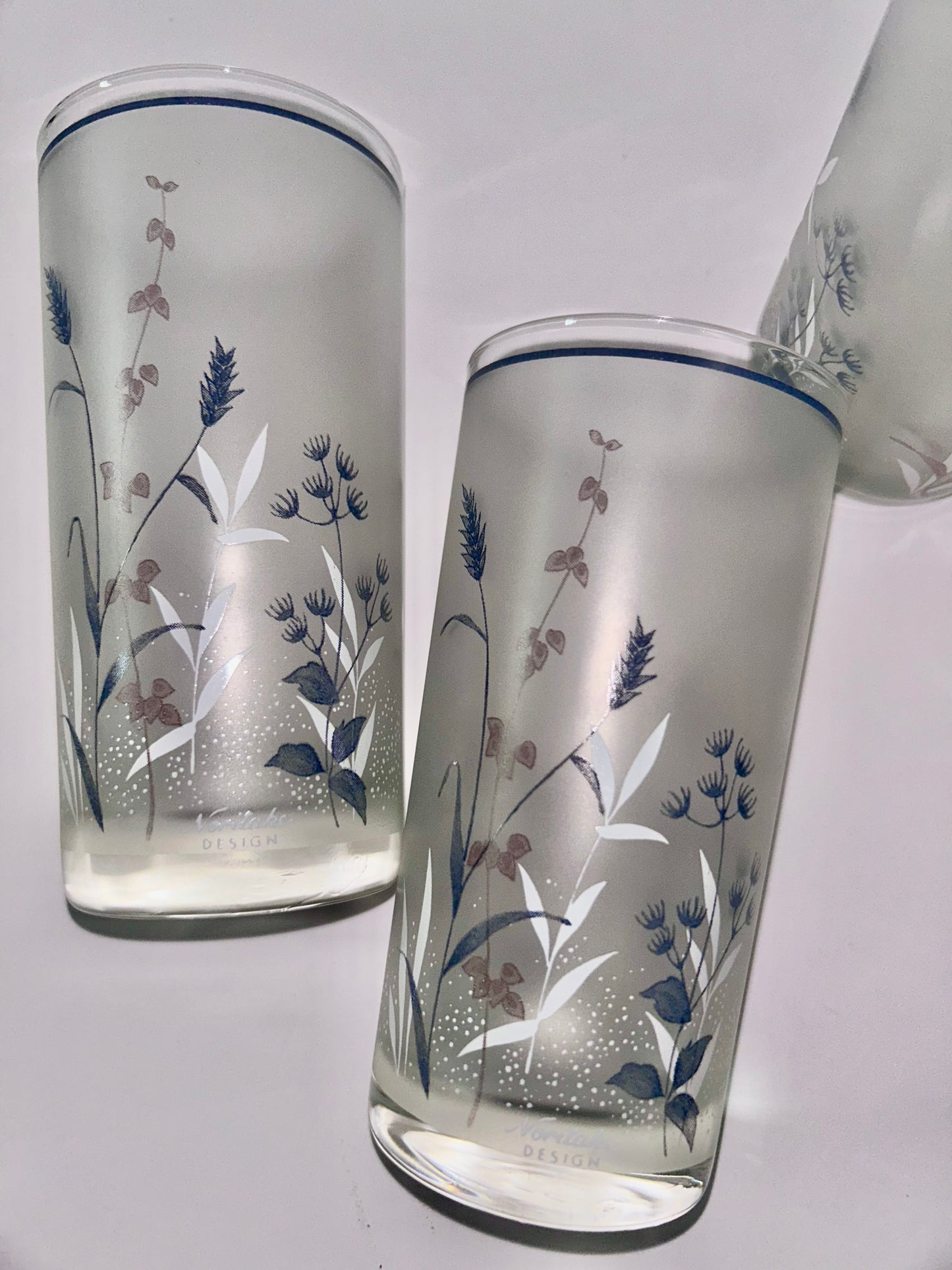 Set of 6 Woodstock by Noritake Japan Floral Frosted Tumblers.