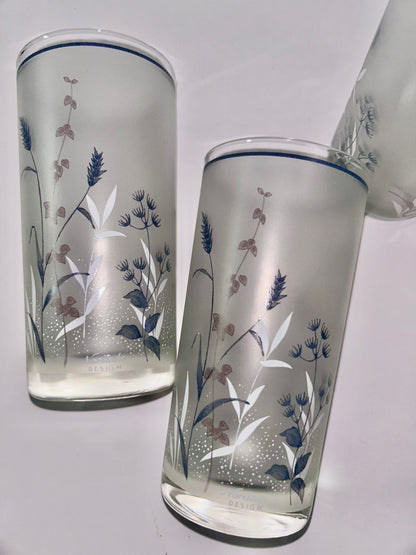 Set of 6 Woodstock by Noritake Japan Floral Frosted Tumblers.