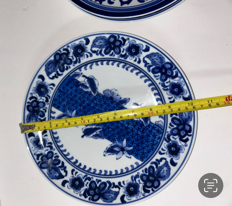 Blue and White Plates Mixed Floral & Asian-Inspired Patterns (Set of 3)