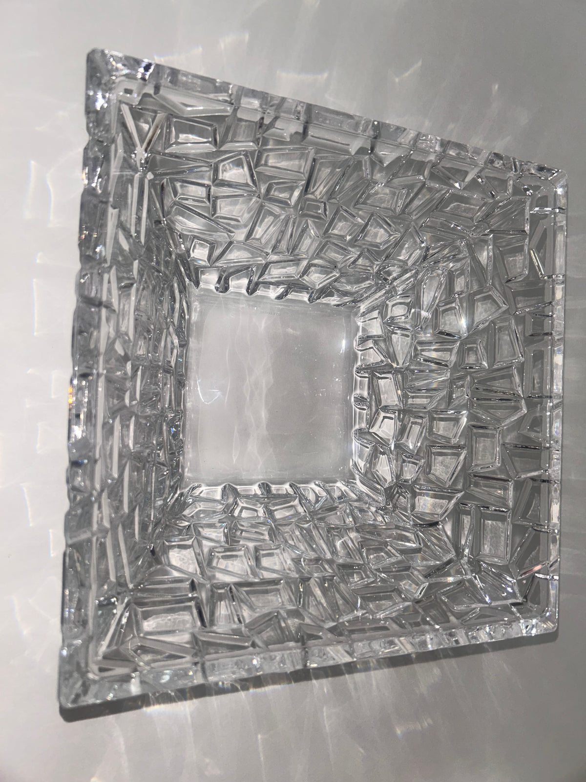 Signed Tiffany & Co. 9" Mosaic / Rock Cut Crystal Square Bowl Centerpiece