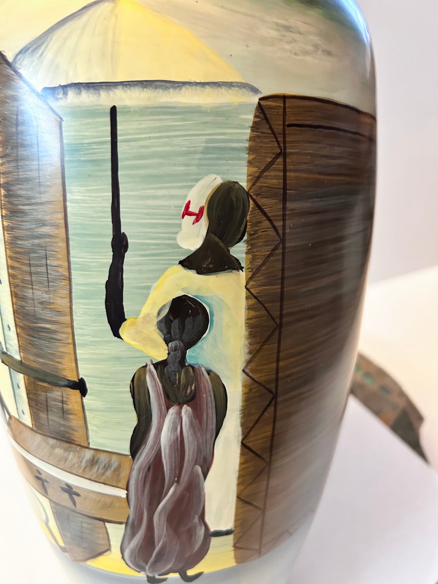 Barrington Collection 14" Hand-Painted Ceramic Vase - African Village Narrative Scene 14