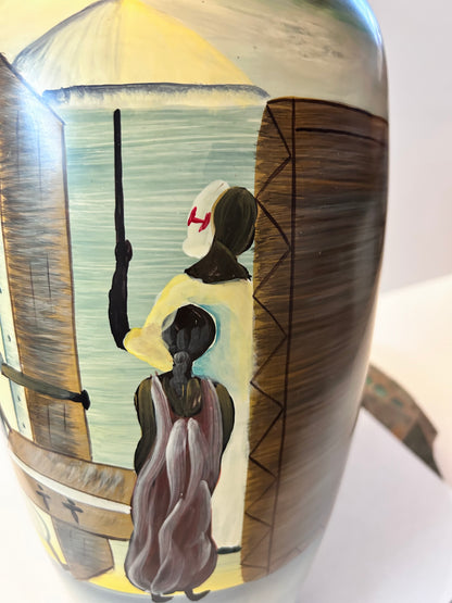 Barrington Collection 14" Hand-Painted Ceramic Vase - African Village Narrative Scene 14
