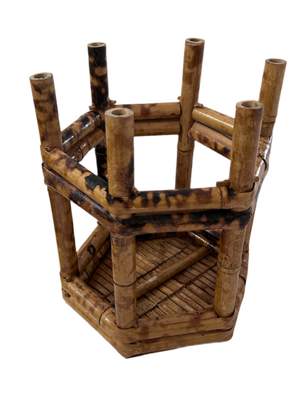 Vintage Burnt Bamboo Hexagonal Plant Stands Nesting Table Raisers (Set of 2)
