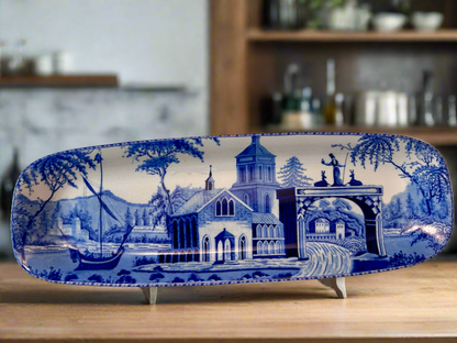 Pottery Barn Sophia Village Scene Rectangular Serving 19.5” Platter Crazed Glaze Finish
