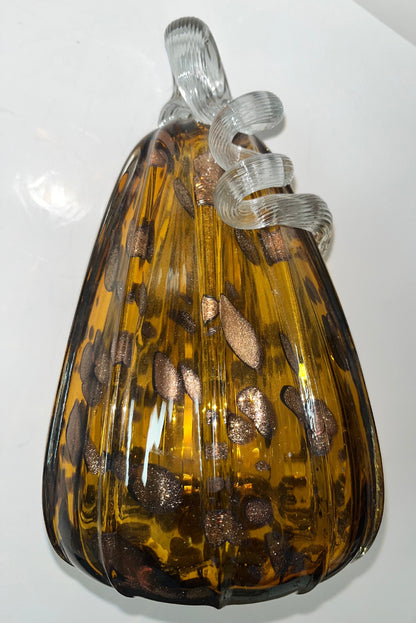 Stunning Mid-Century Modern Art Glass Hand Blown Set |Ruffled Flute Vase & Ribbed Pumpkin