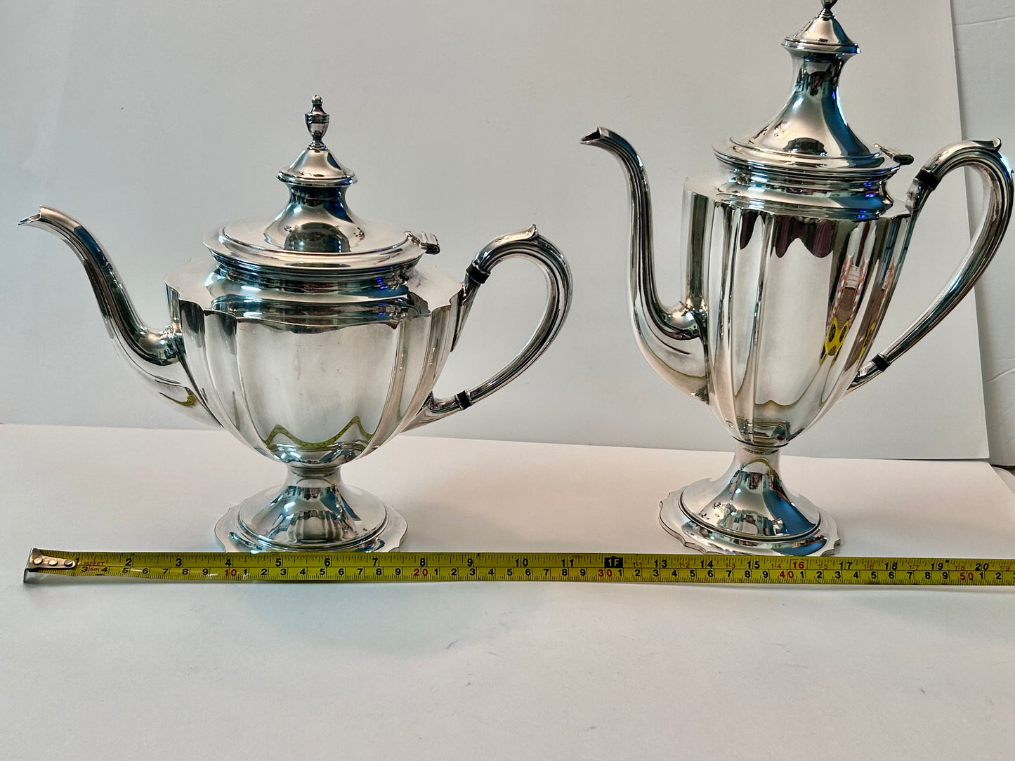 Vintage Chippendale International Silver Co. Pair of Silver-Plated Tea/Coffee Pots Engraved Monogram “M”