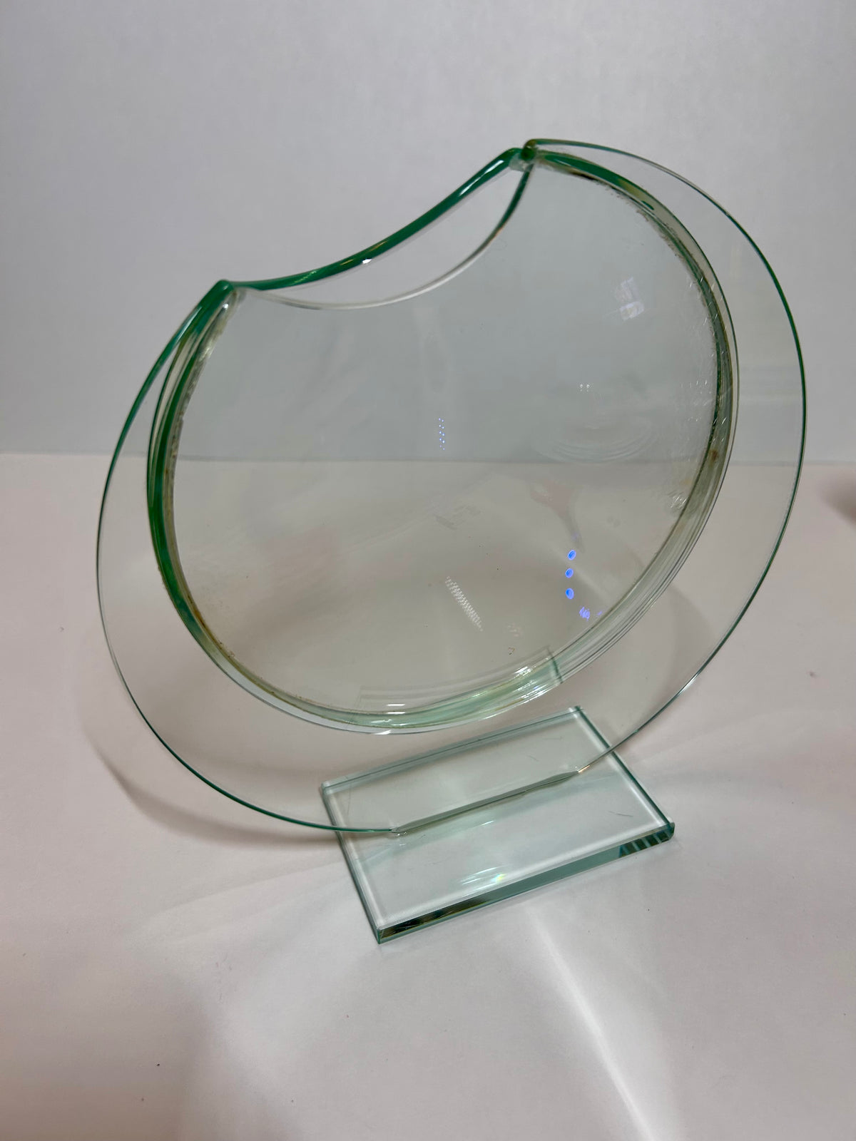 Unique Vintage Sculptural Green-Tint Art Glass "Floating Orbit" Vase (8.25”)Modernist Art Piece